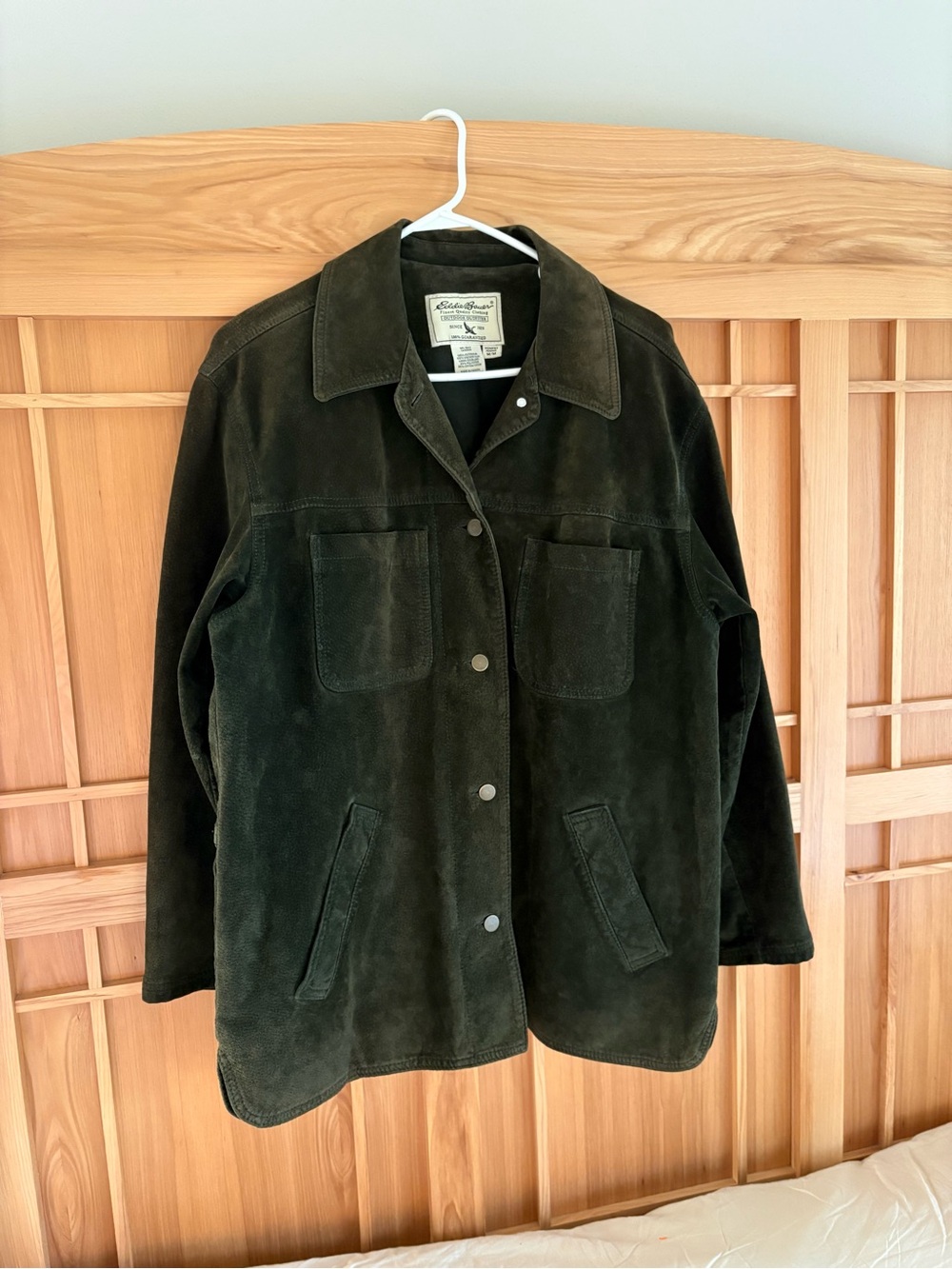 Eddie Bauer Dark Green 100% Leather Snap-Front Jacket